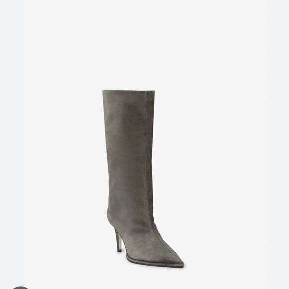 Tamara Mellon Shoes - Tamara Mellon Grey Micro Suede Napa Leather Mid-Calf Heeled Boots – 39.5 NWT